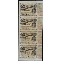 Uncut Sheet of (4) State of Louisiana Baby Bond Obsolete Notes