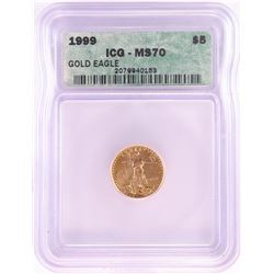 1999 $5 American Gold Eagle Coin ICG MS70