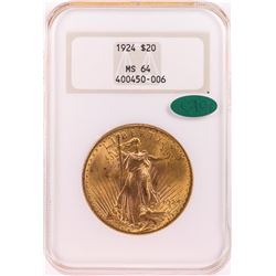 1924 $20 St. Gaudens Double Eagle Gold Coin NGC MS64 CAC