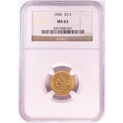 1906 $2 1/2 Liberty Head Quarter Eagle Gold Coin NGC MS63