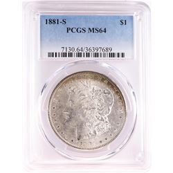 1881-S $1 Morgan Silver Dollar Coin PCGS MS64 Nice Toning