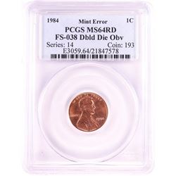 1984 Doubled Die Obverse Lincoln Memorial Cent Error Coin PCGS MS64RD FS-038