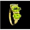 Image 4 : 14KT Yellow Gold Ladies 5.00 ctw Peridot Three Stone Ring