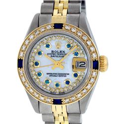 Rolex Ladies 2 Tone Yellow Gold MOP Sapphire String Diamond Datejust Wriswatch