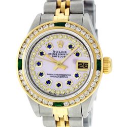 Rolex Ladies 2 Tone Yellow Gold MOP Sapphire & Diamond Datejust Wristwatch