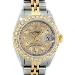 Rolex Ladies 2 Tone Yellow Gold Champagne Diamond Datejust Wriswatch