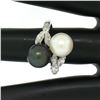 Image 4 : Solid Platinum Tahitian Black White Pearl Marquise Diamond Bypass Cocktail Ring