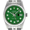 Rolex Mens Stainless Steel Green Diamond 36MM Datejust Wristwatch