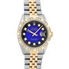 Image 2 : Rolex Mens 2 Tone 14K Blue Vignette Pyramid Diamond Datejust Wristwatch