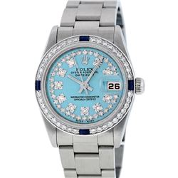 Rolex Womens Midsize 31mm Blue String Diamond & Sapphire Datejust Wristwatch