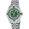 Image 2 : Rolex Ladies Stainless Steel Green Emerald & Diamond Datejust Wristwatch