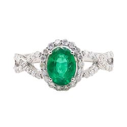 1.26 ctw Emerald and Diamond Ring - 18KT White Gold