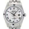 Image 1 : Rolex Mens Stainless Steel Silver MOP Roman 36MM Diamond & Sapphire Datejust Wri