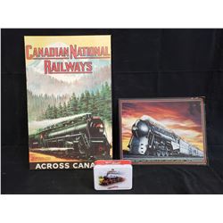 CN RAILWAY AND NEW YORK CENTRAL PICTURE AND SHORTBREAD TIN NO RESERVE