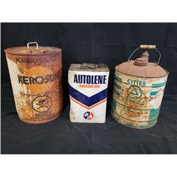 AUTOLENE MOTOR OIL CAN, CITIES GAS CAN AND KEROSUN KEROSENE CAN NO RESERVE