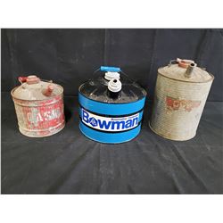 2 ANTIQUE GAS CANS 1 BOWMAN CAN NO RESERVE