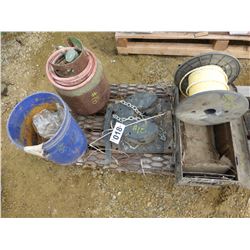 PROPANE TANK, SCRAP STEEL, FIFTH WHEEL HITCH, AMMO BOX & ROPE