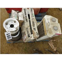 5 DOLLY TIRES, 2 RIMS, 4 ELECTRIC HEATERS, CASTORS
