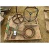 Image 1 : PALLET OF TRACTOR PARTS INCLUDING FAN, STEERING WHEELS, LINKAGE, ETC