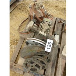 STEEL WHEELS, PULLEYS, STRAIGHT STEEL, PRESSURE POT, MOTOR, ETC