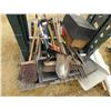 Image 2 : PALLET WITH GARDEN TOOLS & RACK (SHOVELS, BROOMS, SQUEEGEE, FORKS, EDGER, ETC), 2 WOOD BOXES