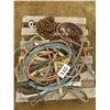 Image 1 : PALLET WITH SLINGS, BOOSTER CABLES, CHAINS, TIGER TORCH, ETC