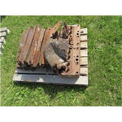 PALLET WITH BRACKETS, TRACTOR PARTS, ETC