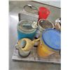 Image 3 : OIL JUG, 3 PAILS, CYCLONE LITTLE GIANT SEEDER, METAL BOX, ETC