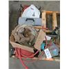 Image 1 : 3 BOXES WITH MECHANICS DOLLY, HOSE, TOOLBOX, GASKETS, WRENCHES, ETC