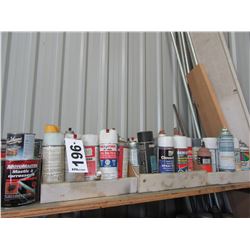 CONTENTS OF 2 SHELVES INCLUDING SPRAY PAINTS, WD 40, ETC