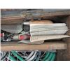 Image 3 : GREY WOOD STORAGE BOX & CONTENTS (HOSES, ROPE, STRIKERS, ETC)