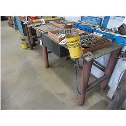 APPROX. 9' X 25' STEEL WORK TABLE C/W DRAWER