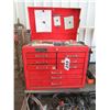 Image 1 : GRAY RED TOOLBOX & CONTENTS (SOCKETS, PUNCHES, TAPE, PLIERS, ETC)
