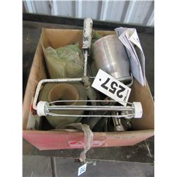 BOX WITH 2 PAINT SPRAYERS & PAINT SUPPLIES