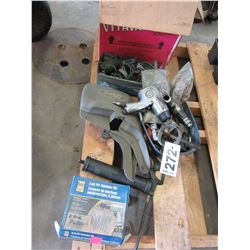 3 BOXES WITH FORD MUD FLAPS, WIRE, CP AIR RATCHETS, GREASE GUN, ETC