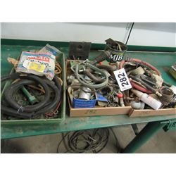 3 BOXES WITH HOSES, ROPE, GARBAGE BAGS, ELECTRICAL WIRE, CHAIN, ETC