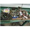 Image 1 : 3 BOXES WITH HOSES, ROPE, GARBAGE BAGS, ELECTRICAL WIRE, CHAIN, ETC