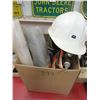Image 2 : 7 BOXES WITH HALOGEN LIGHT, DEWALT CASE, HARDWARE, HEATER, PULLEYS, HARDHAT, PRESSURE GAUGE, ETC