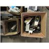 Image 1 : 5 BOXES WITH BELTS, NUTS, BOLTS, JD PARTS, BITS, TEMPERATURE GAUGE, ETC