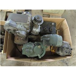 4 BOXES WITH JOHN DEERE PARTS, MOTORS, IGNITION PARTS, BEARINGS, CARBS, SPRINGS, OSCILLATOR, ETC