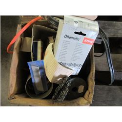 5 BOXES WITH EXTENSION CORDS, DOOR HARDWARE, NUTS, BOLTS, WIRE, CHAIN, ETC