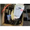 Image 1 : 5 BOXES WITH EXTENSION CORDS, DOOR HARDWARE, NUTS, BOLTS, WIRE, CHAIN, ETC