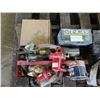 Image 3 : 5 BOXES WITH BATTERY CHARGER, CASTORS, GRINDING WHEEL, DRILL, ICE FISHING SUPPLIES, ETC