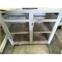 WOOD CABINET (NO DRAWERS), STEEL TABLE BASE