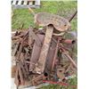 Image 3 : PALLET WITH STEEL TRACTOR SEATS, SHIFTERS, LINKAGE BARS, SPRINGS, CULTIVATOR SHOVELS, ETC