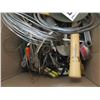 Image 2 : BOX WITH ASSORTED TOOLS (HAMMERS, WIRE, VISE GRIPS, WRENCHES, ETC)