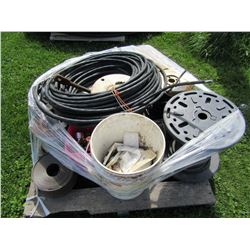 PALLET WITH WIRE, ELECTRICAL PANEL, DOOR KNOBS, ETC