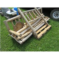 PALLET WITH LOG SWING, HEADBOARD, ETC