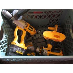 CRATE WITH DEWALT CORDLESS TOOLS, BATTERY, CHARGER