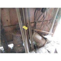 BUNDLE OF ANGLE IRON, STOVES, 7 WHEELS, CHAIN, HOSE, ETC